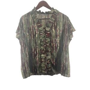 Signature by Larry Levine Ruffled Short Sleeve Printed Blouse Women's Size XL